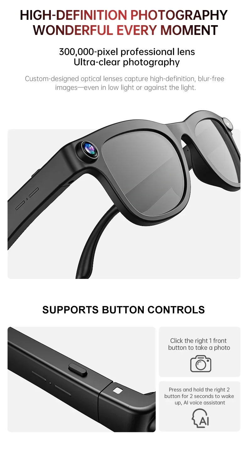 Lenovo AI Smart Glasses 1600W HD 8K Aufnahmekamera Foto Sprachanruf Übersetzung Bluetooth AI Kamera-Brille für Männer Frauen Neu – Detail 4