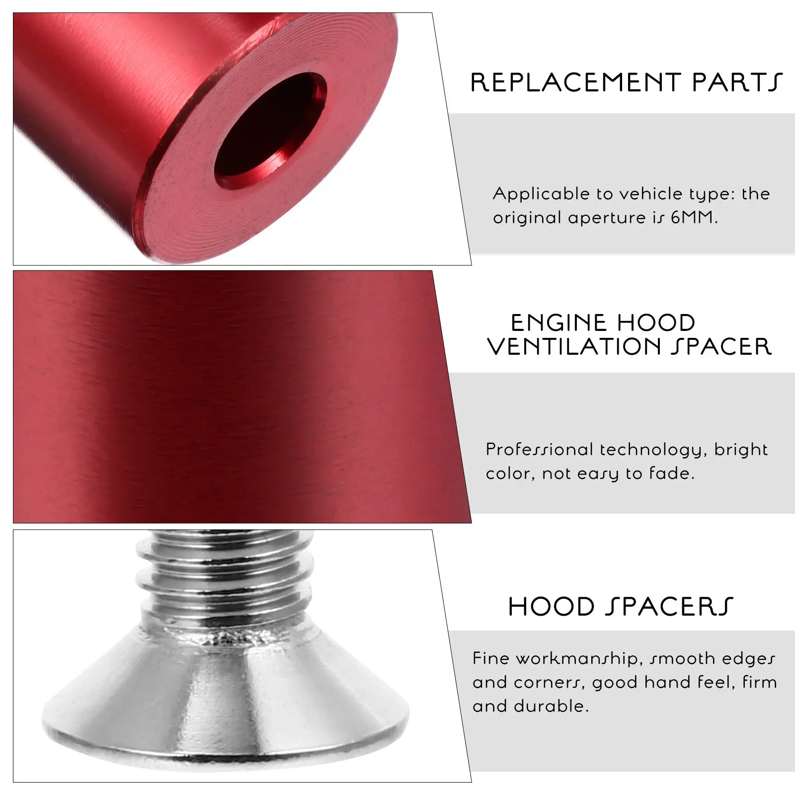 Engine Hood Riser Hood Ventilation Spacer Aluminum Alloy 6Mm Aperture Universal Car Accessory High Strength Low Density