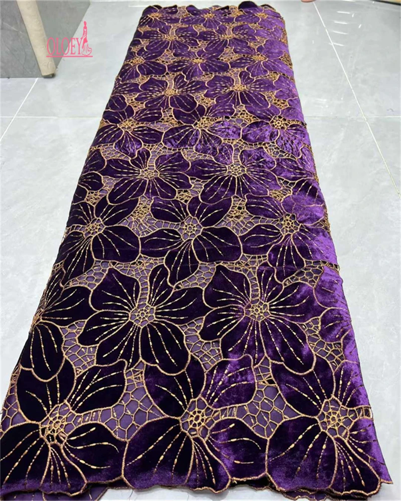

OLOEY High Quality African Lace Fabric Laser Cut Velvet Guipure Lace with Sequins Nigerian Swiss Voile for Clothing