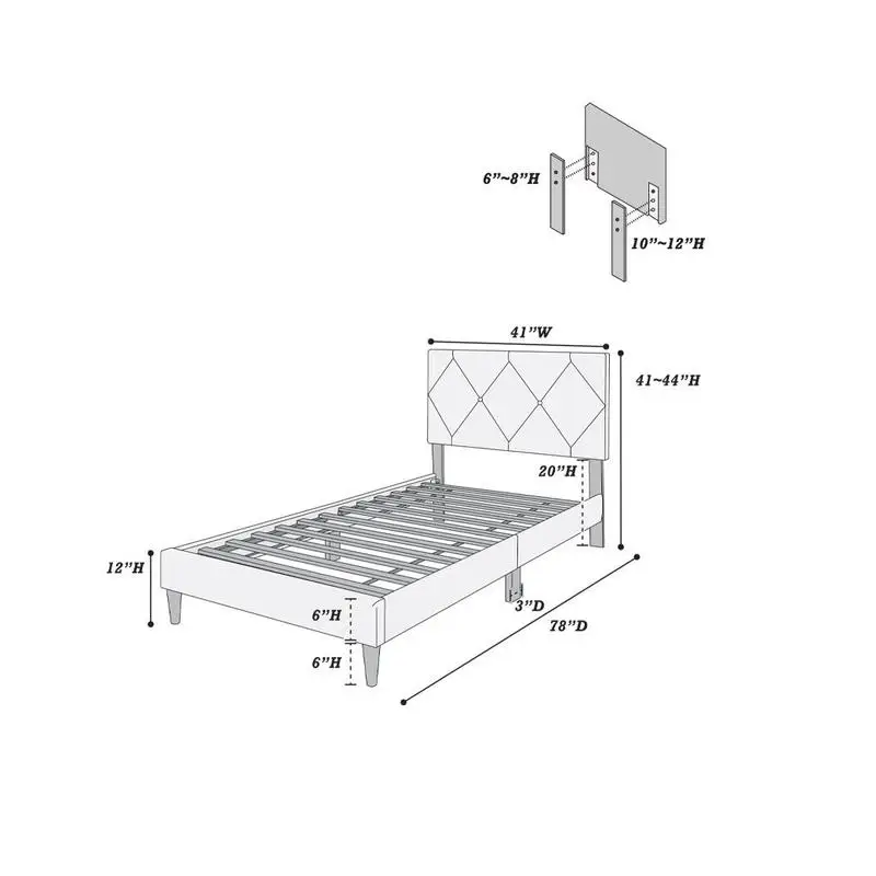إطار سرير مزدوج الحجم مع لوح رأسي قابل للتعديل، أثاث منجد باللون الرمادي المخملي لغرفة نوم الشباب