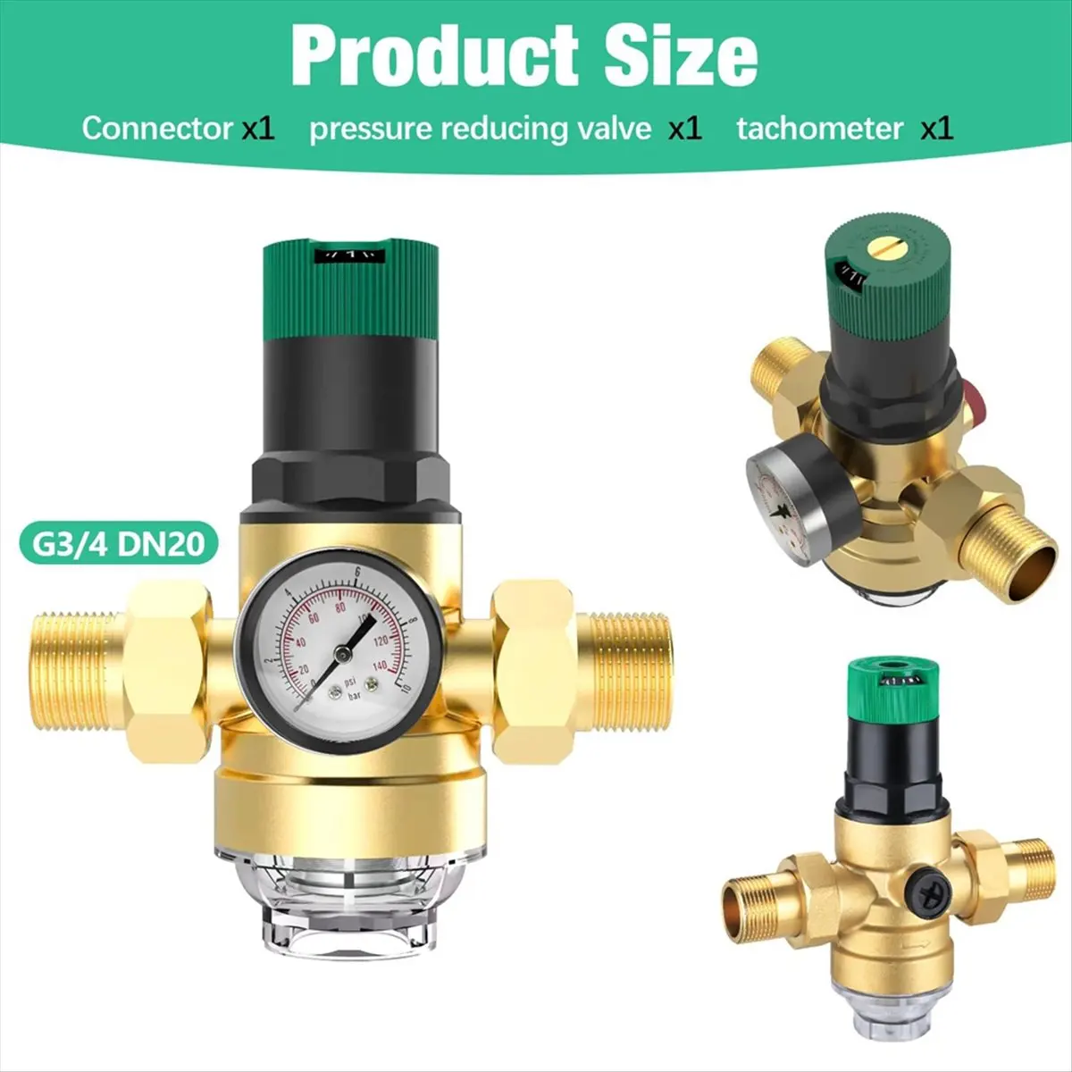 Exquisite- Pressure Regulator Water 3/4 Inch, Water Pressure Regulator with Water Pressure Gauge and Mesh Filter