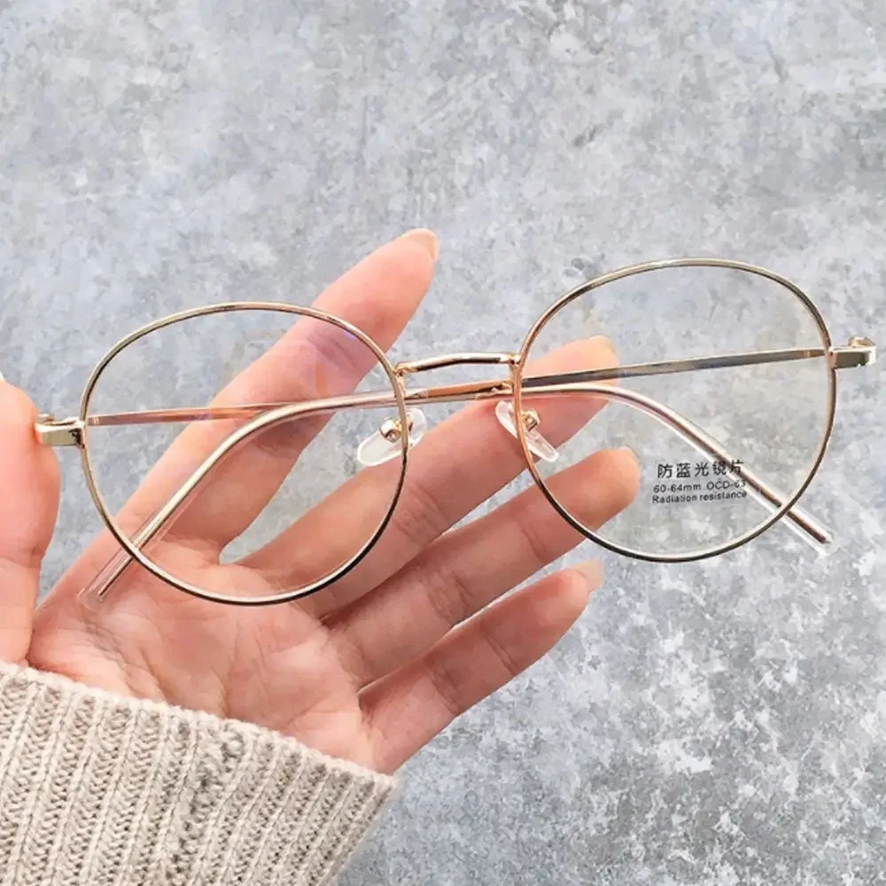 Anti Blue Light Round Glasses Frame Women Men Myopia Optical Mirror Metal Anti UV Eyewear Ultralight Computer Eyeglasses