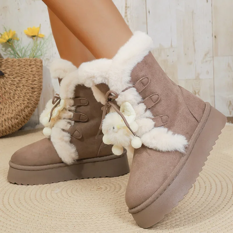 الدافئة رشاقته أفخم الثلوج أحذية النساء 2025 الشتاء لطيف الكرتون سميكة القاع حذاء من الجلد امرأة فو الجلد المدبوغ عدم الانزلاق أحذية قطنية #4