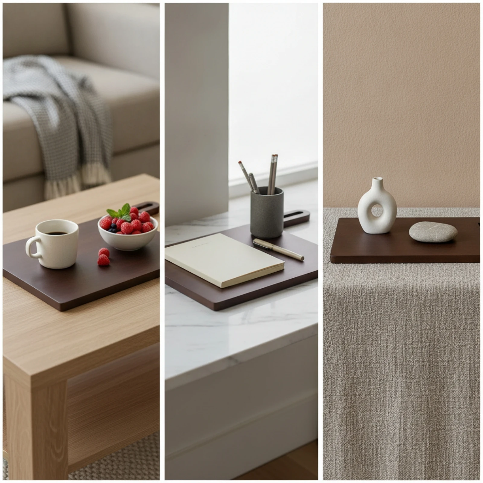 Wooden Serving Tray with Integrated Handle Sturdy Wooden Serving Tray Slim Space-Conscious for Tabletop Display