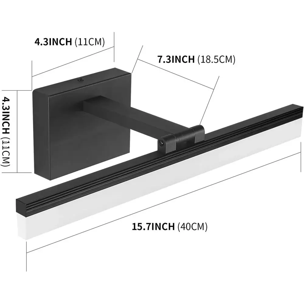 15.7 Barra luminosa moderna a LED per bagno, apparecchio a specchio nero 12W IP44, 330 °   Lampada da immagine moderna regolabile 6000K per l'arte
