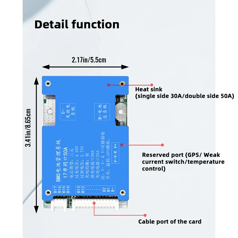 บอร์ดป้องกันแบตเตอรี่ลิเธียมเทิร์นนารี1ชิ้น17S 50A 60V พร้อมฟังก์ชันสมดุลแรงดันไฟฟ้าสำหรับ e-BIKE