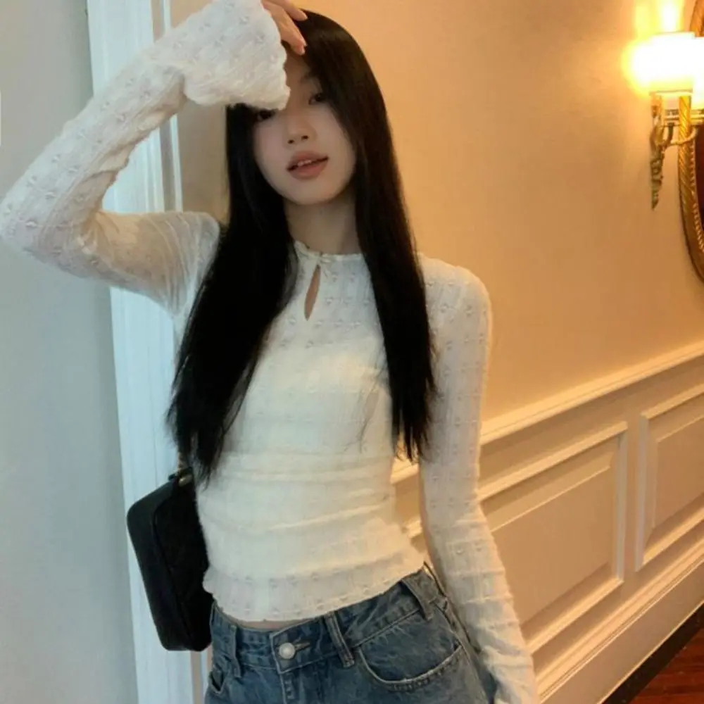 

Fashion Sweet Long Sleeve T-shirt Chic Bell Sleeves Knitwear Women Bottoming Shirt Slim Fit Pullover Spring