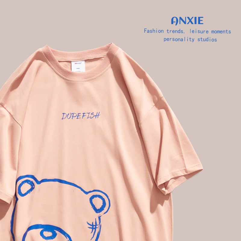 

Футболка ANXIE Brand Summer Bear из чистого хлопка, свободного кроя, для мужчин и женщин