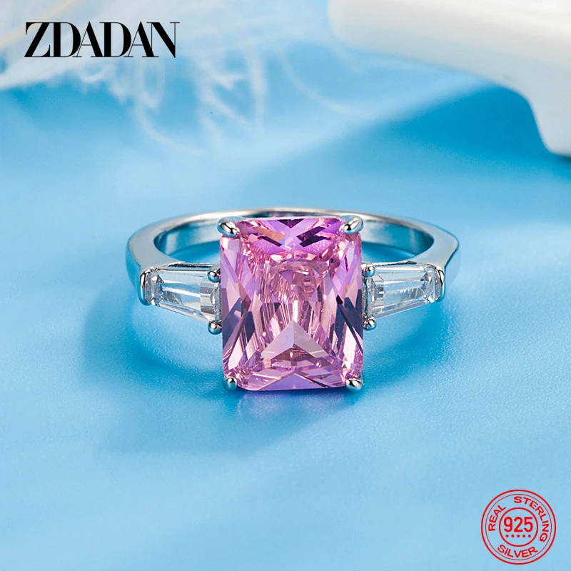 ZDADAN 925 Silber Platz Rosa Zirkon Ring Für Frauen Mode Hochzeit Schmuck