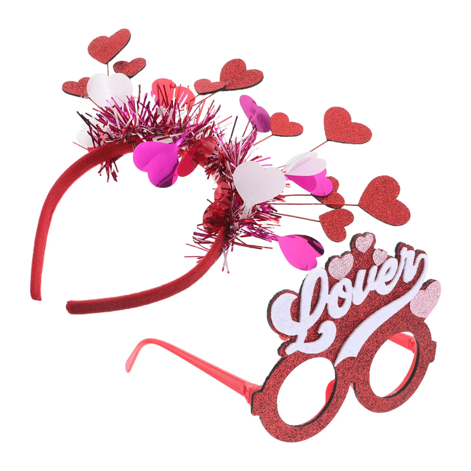 

1Set Valentine's Day Heart Headband Sunglasses Set Sparkling Red Party Accessories for Couples Love Celebration Photo Booth
