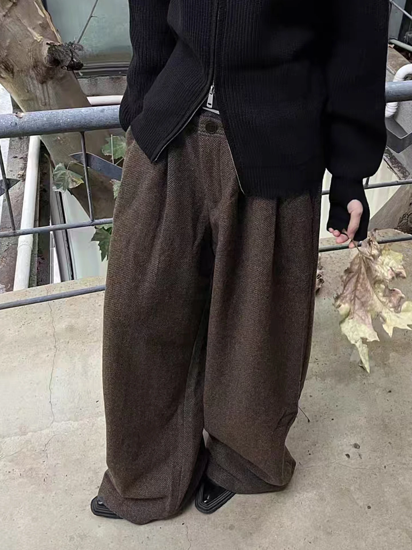 

Брюки с двойной талией и широкими штанинами, текстурированные, с драпировкой, повседневные, свободного кроя, унисекс, осень-зима-весна, винтажные, простые, стильные