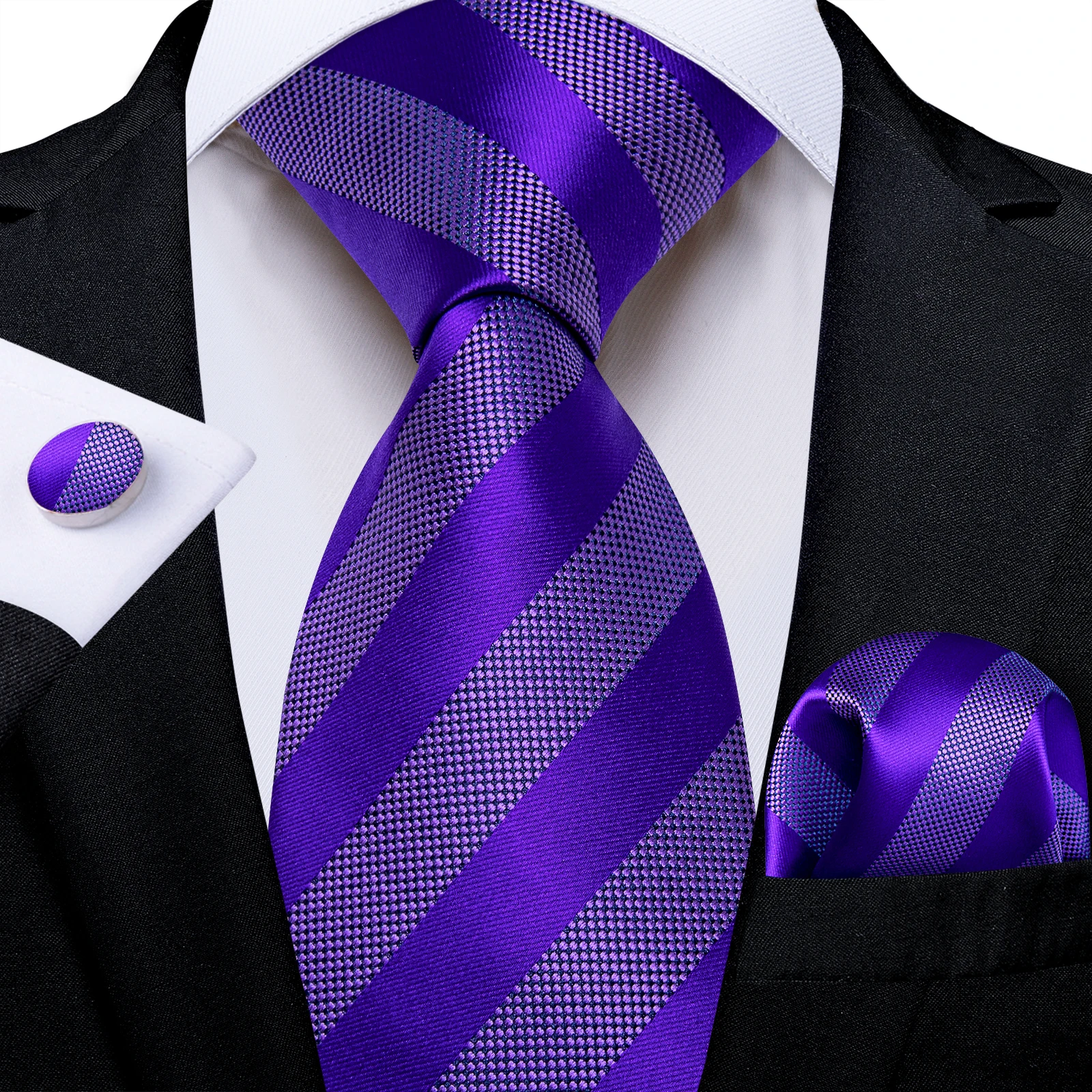 Office Business Gentleman Men Necktie Pocket Square Cufflinks Full Accessories Set