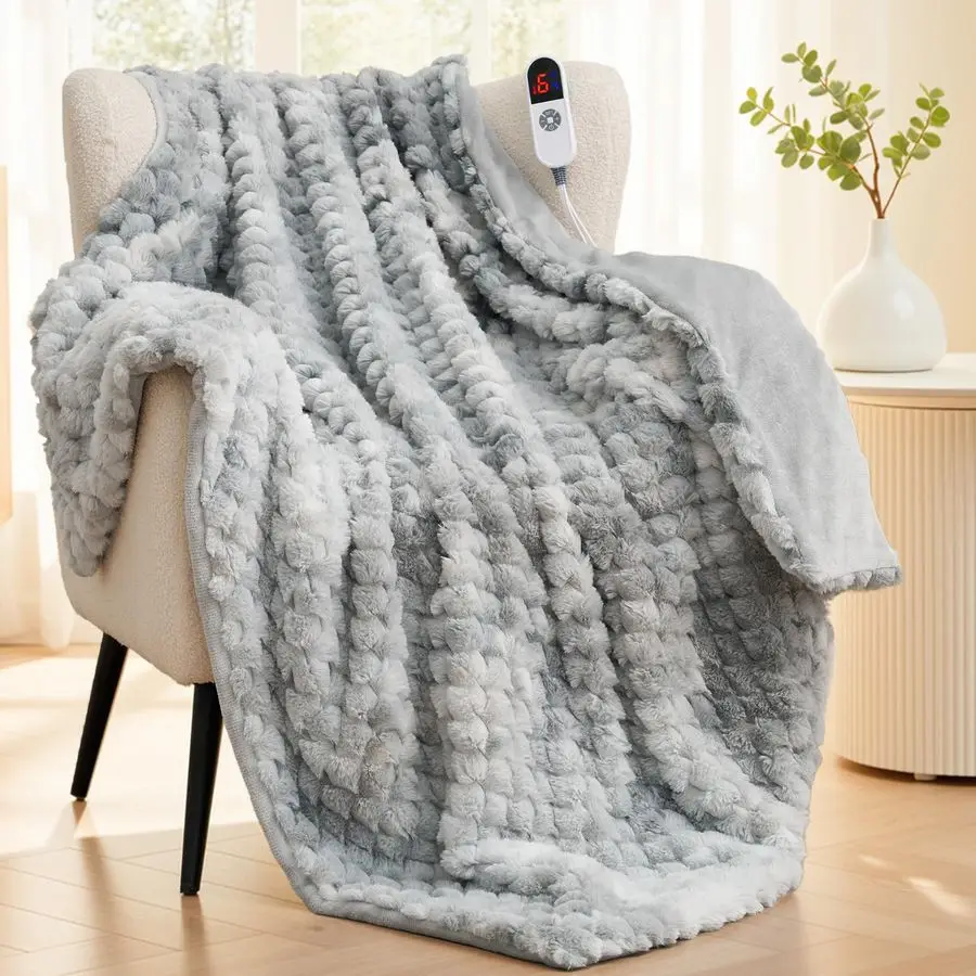 

Одеяло 50x60, электрическое одеяло TieDye с 3D-гортензией, роскошная искусственная кроличья FurampSoft Flannel, 6 настроек нагрева, время 14 часов