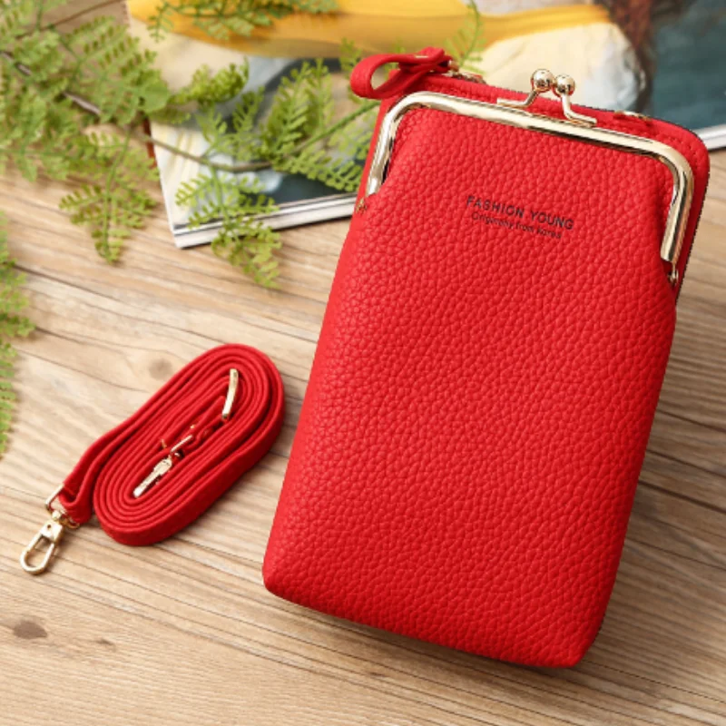 

2021 Fashion ladies mobile phone bag Korean version of lychee pattern messenger bag mini daily card bag lady wallet