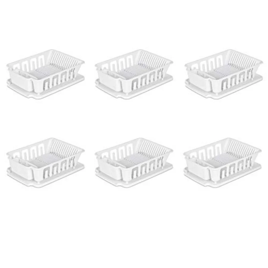 

Sterilite Large 2 Piece Sink Set with Drainboard for Drying Kitchen Clean Dishes Plates Cups Silverware White 6-Pack