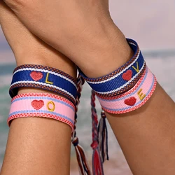 26 Embroidery Initial Letters Handwoven Heart Lovers Bracelet For Women Summer Beach Friendship Bracelet For Men