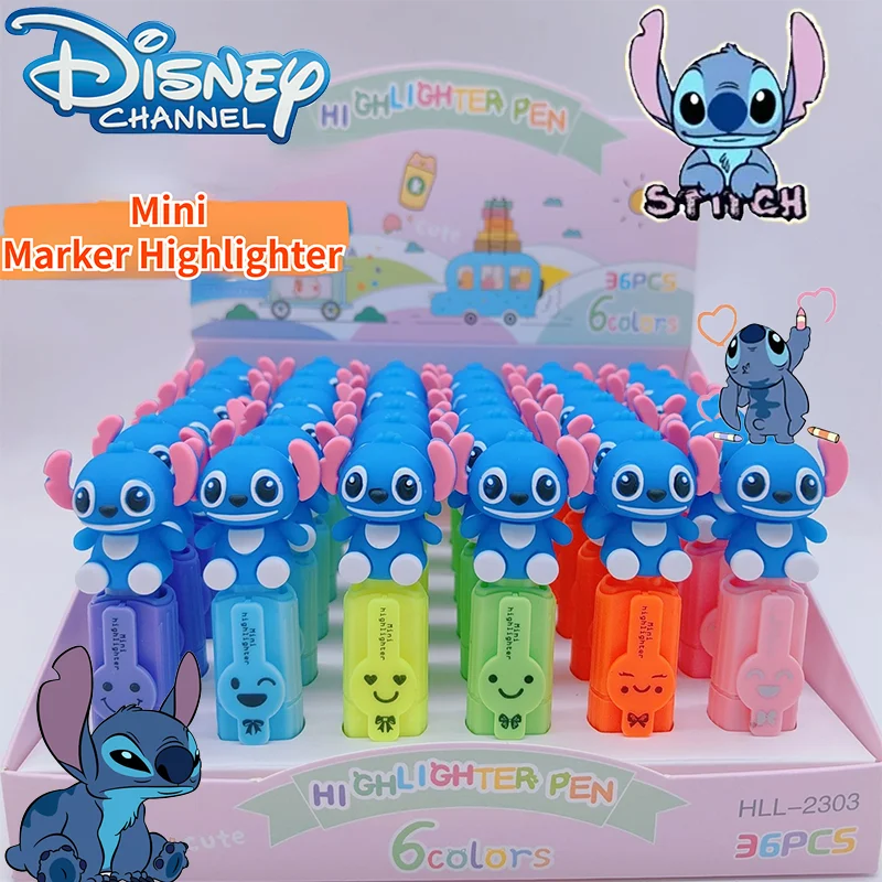 

1/6Pcs Disney Stitch Highlighter Pen 6 Color Mini Handbook Pen Student Marker Stationery School Pens Pencils Writing Supplies