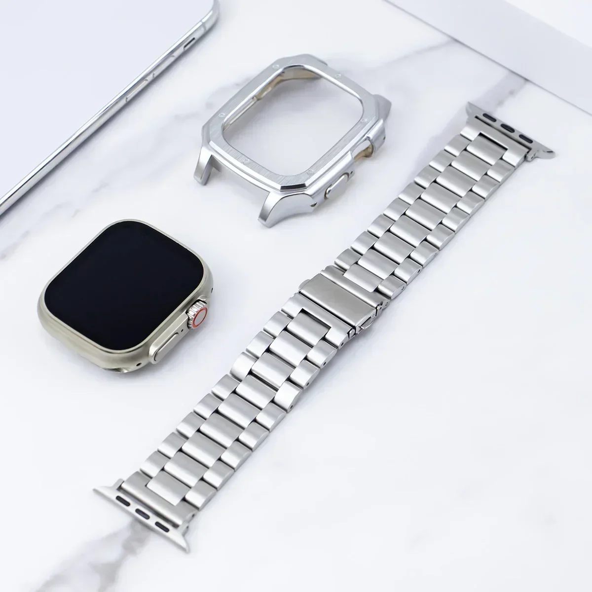 Case +Stainless Steel Strap for Apple Watch Ultra 2 49mm Band PC Tempered Film Cover for Iwatch Ultra Protector Screen Bracelet