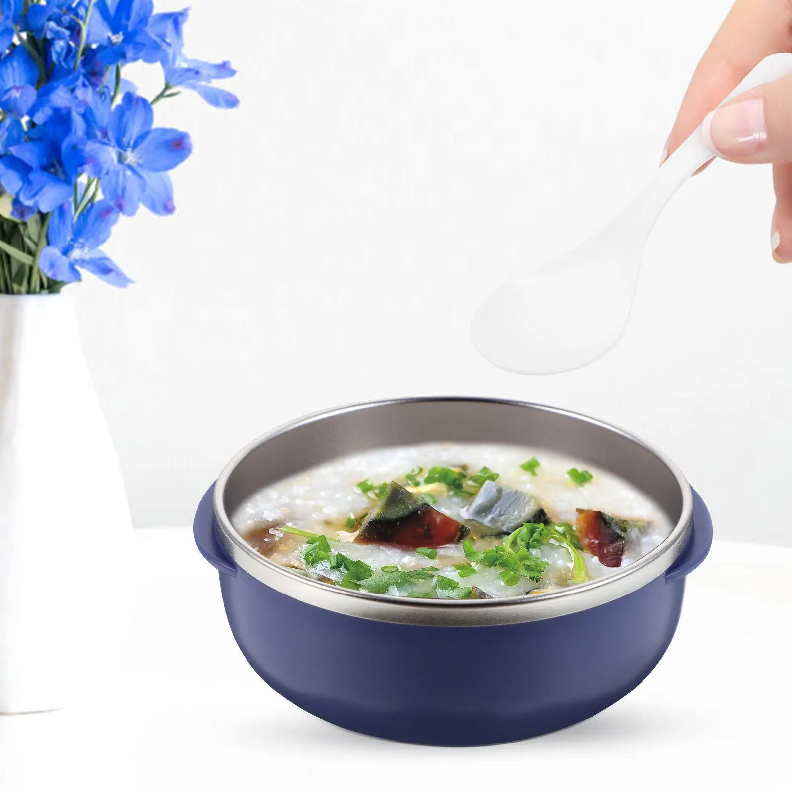 

Набор из 1 предмета: безопасная детская миска из нержавеющей стали для прикорма, супов, салатов и лапши, с ложкой и ножницами