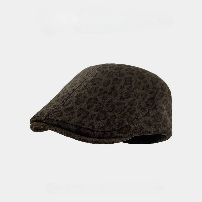 Retro leopard print suede newsboy hat for women versatile for autumn and winter showing off face small head circumference beret