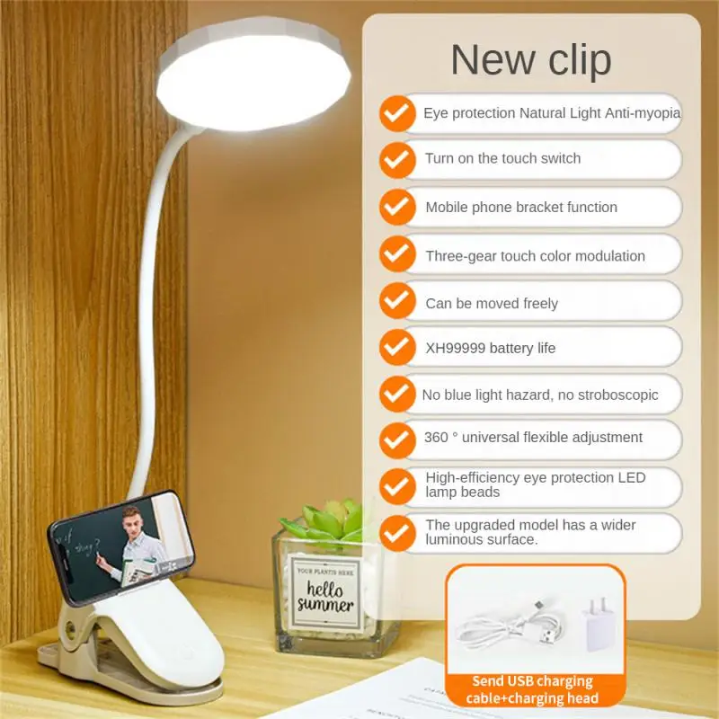 For Study Reading Office Work Book Lights Usb Rechargeable Table Lamps Night Reading Lamp Adjustable Clip Led Desk Lamp