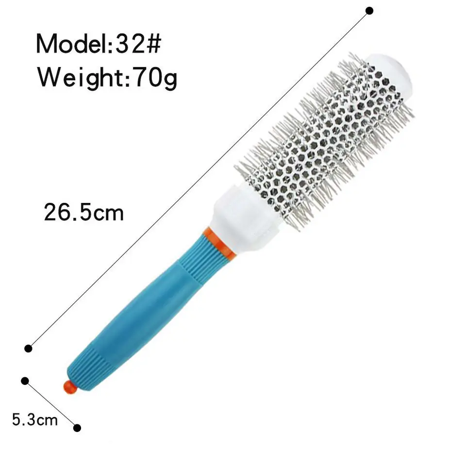 Professional Curling Rolling Brush Round Head Heat Insulation Comb Hair Straightener Ceramic Round Brush Curling Styling Tool