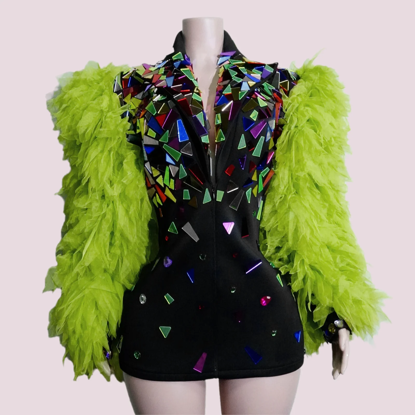 سترة gogo الفاخرة المصنوعة من حجر الراين واللؤلؤ اللامع زي المسرح المثير DJ Singer Bar ملهى ليلي زي أداء حفلة عيد الميلاد