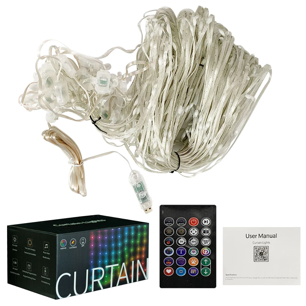 LED DIY Pattern Curtain Light String RGB Color App Remote Control Curtain Light with Music Sync Smart Decoration Window Light