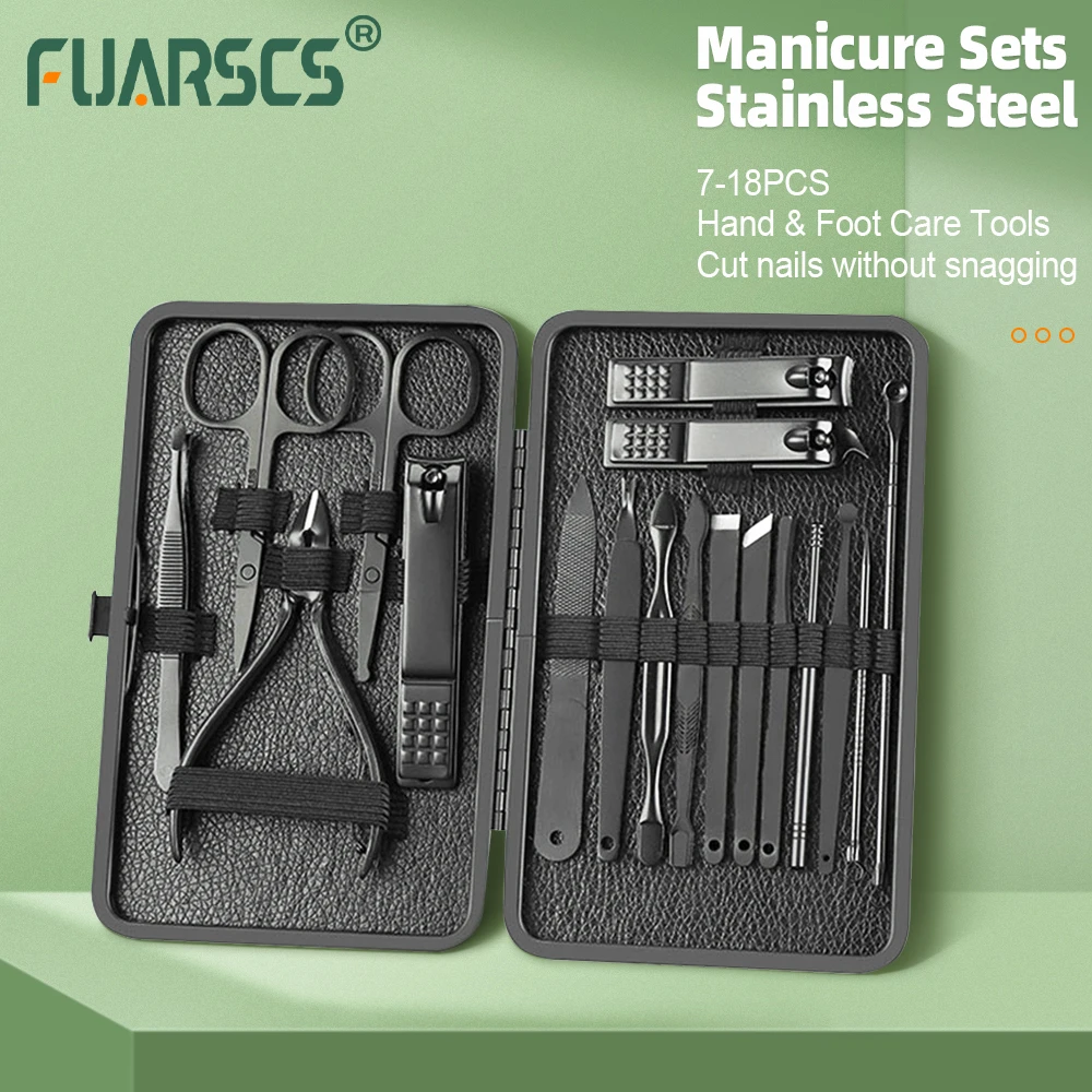 Set tagliaunghie 7-18 pezzi Set Manicure in acciaio inossidabile forbici professionali per unghie Pedicure strumenti portatili per la cura personale