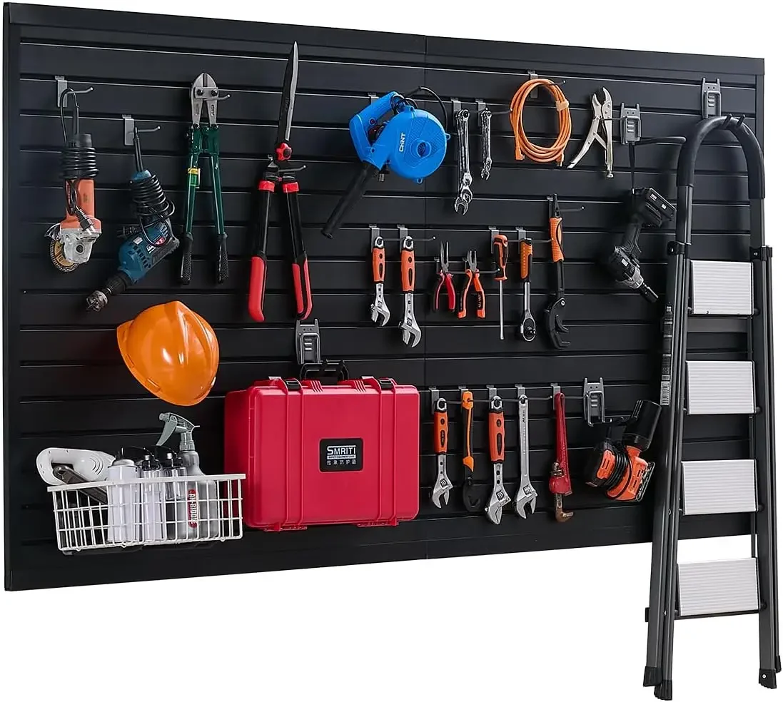 Slat Wall Paneling, 8 x 4 ft, PVC Garage Slatwall without Accessories, Black Slat Wall Easy-to-Install Adjustable Slatwall