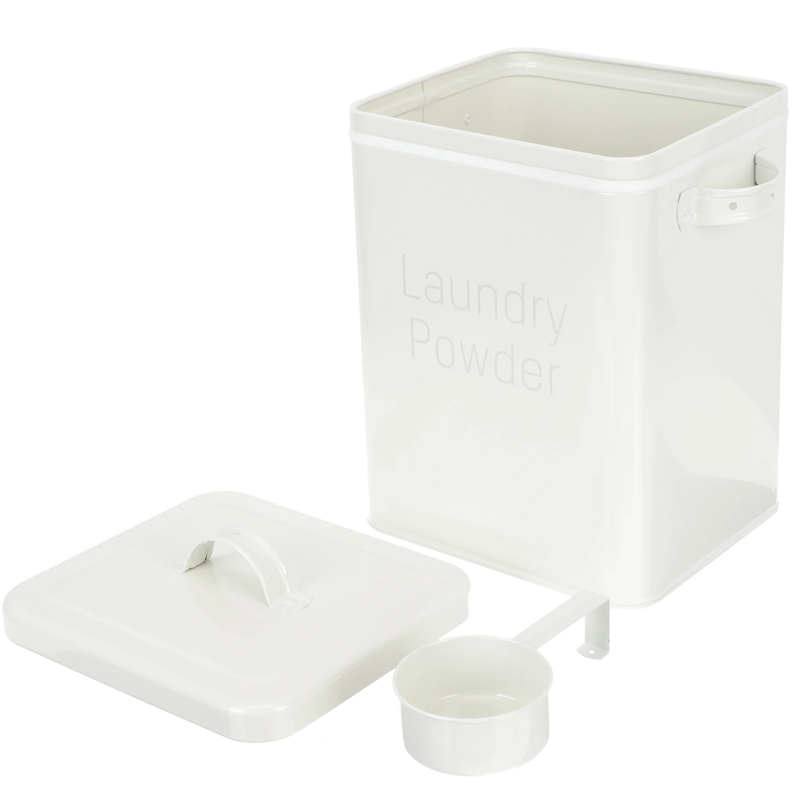 

Premium Laundry Detergent Container Metal Storage Box Organizer for Beads Soap Scoop White Large Capacity Easy Clean Durable