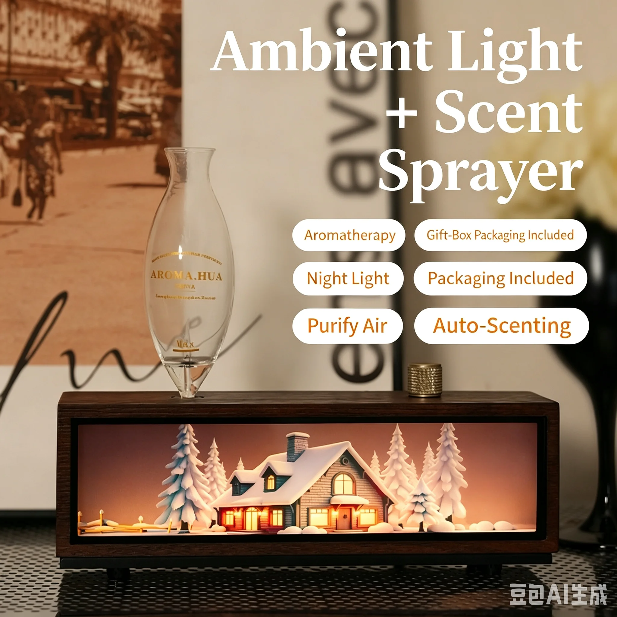 Simulation Igloo Fireplace Aroma Diffuser for Home Bedroom, Air-Conditioned Room Humidifier, Automatic Scent Sprayer Decor