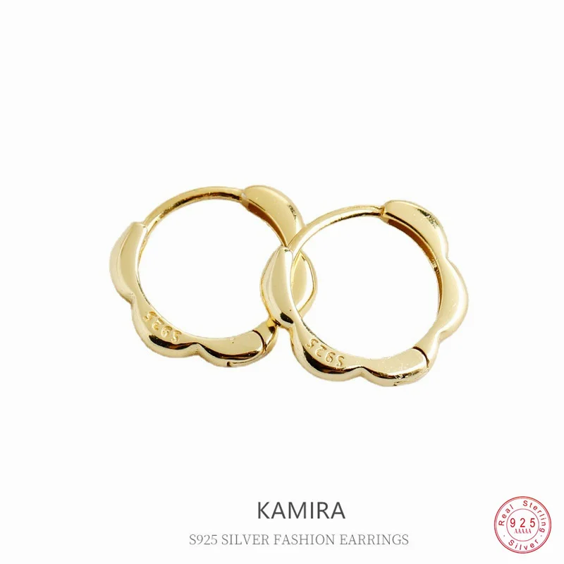 KAMIRA Real 925 Sterling Silver Gentle Flower Hoop Earrings for Women Party Wedding Elegant Simple Hug Earrings Delicate Jewelry