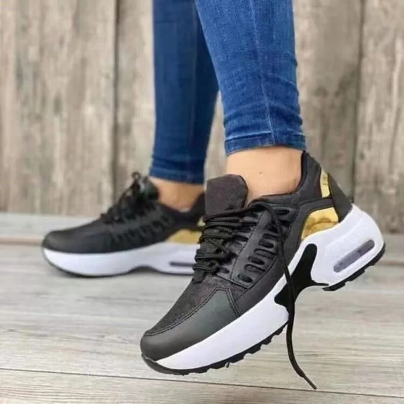 Womens Fashion Sneaker Platform Air Cushion Breathable Mesh Walking Shoes Running Athletic Casual Comfort Lace Up Trainer Lady view 6