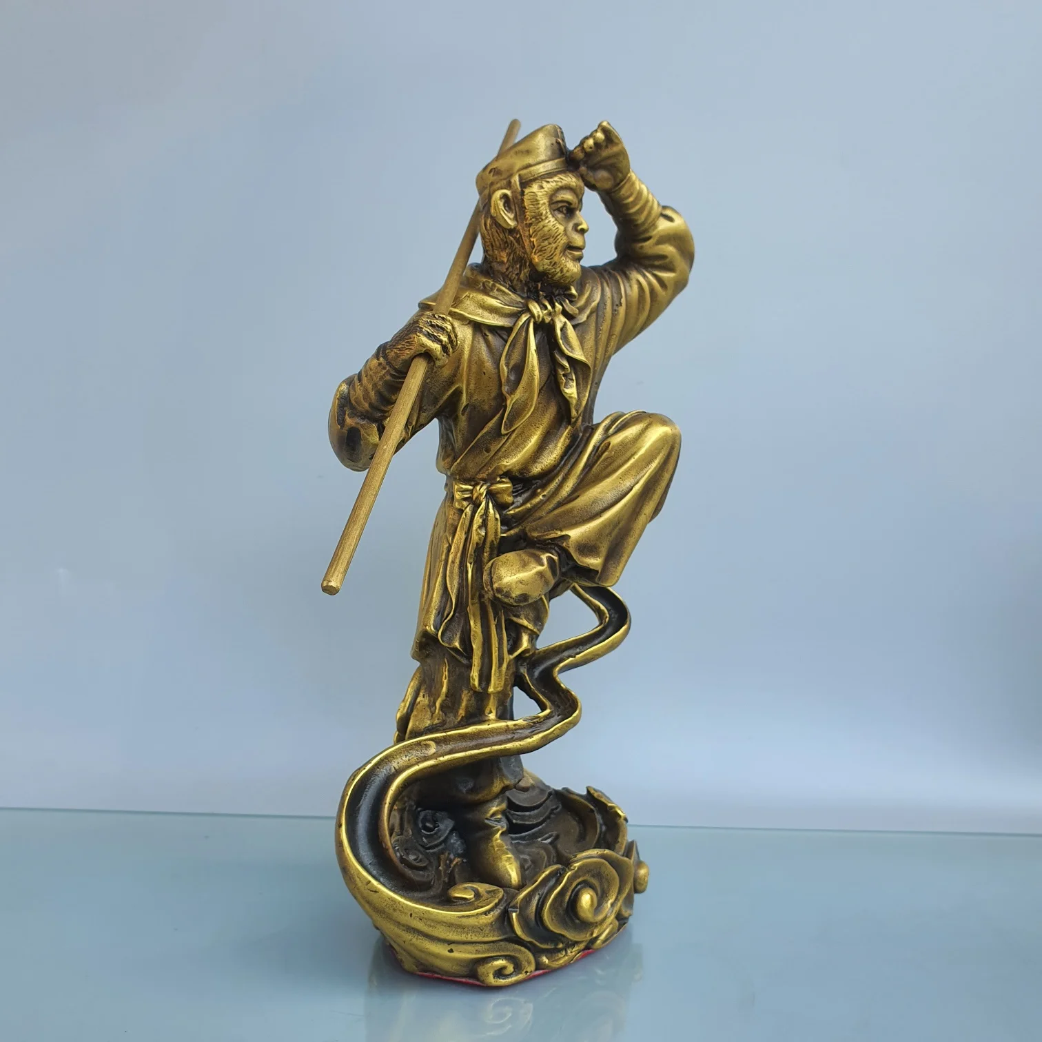 11Xizang Folk Old Brass Auspicious Clouds Sun Wukong Monkey King fight over Buddha Worship Hall Town house