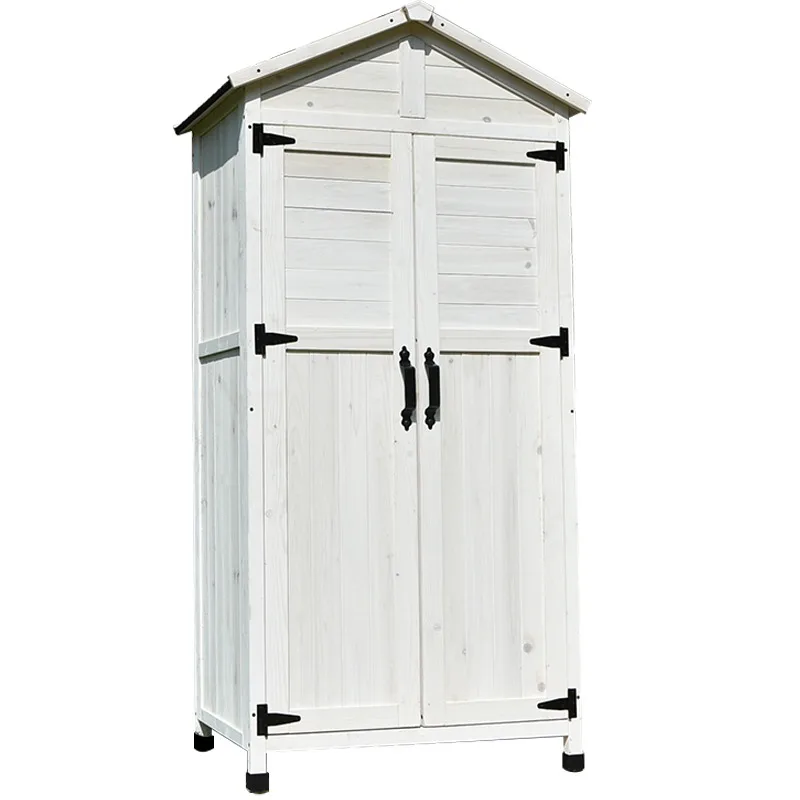 Outdoor Storage Cabinet Tools Glove Box Functional Locker Rainproof Solid Wood Courtyard Garden Balcony Shovel High White