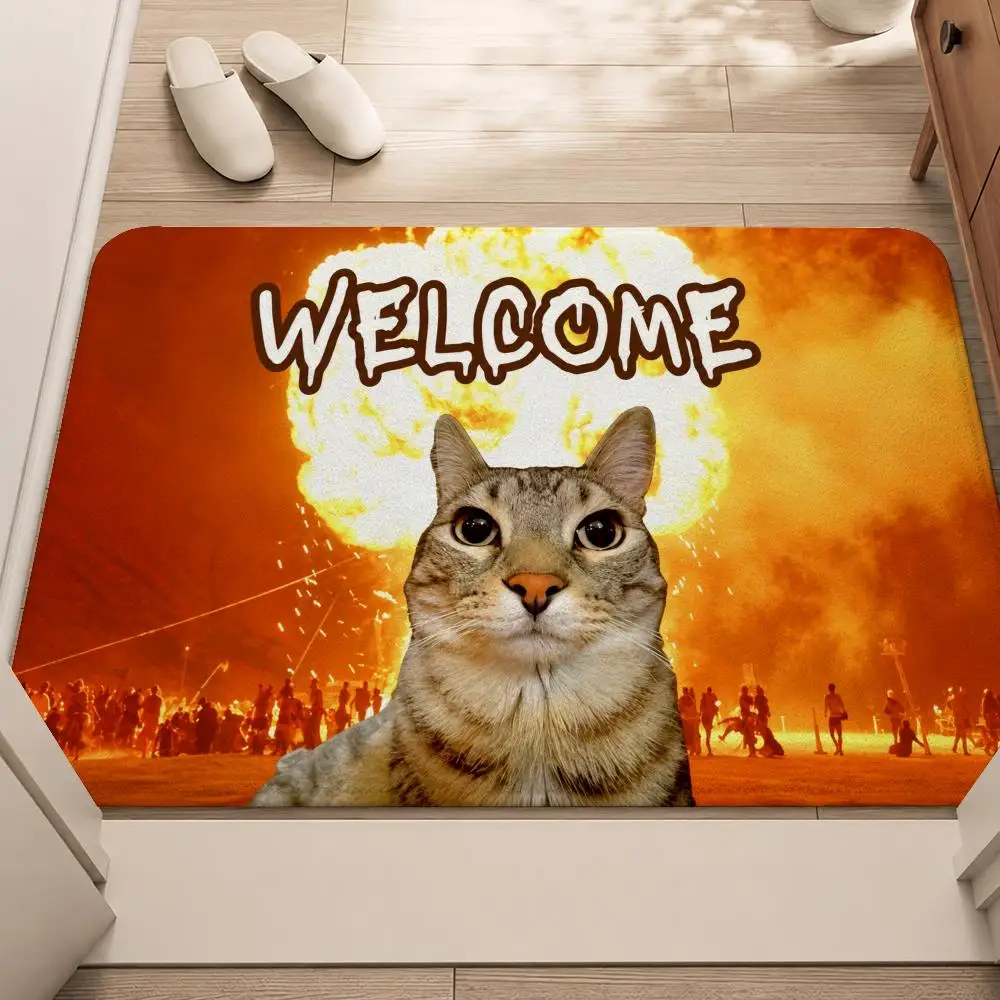 Cosmic Meme Cats Fantastic Floor Mat Flannel Rug Soft Non Slip Washable Door Mat For Bathroom Bedroom Kitchen Home Decor
