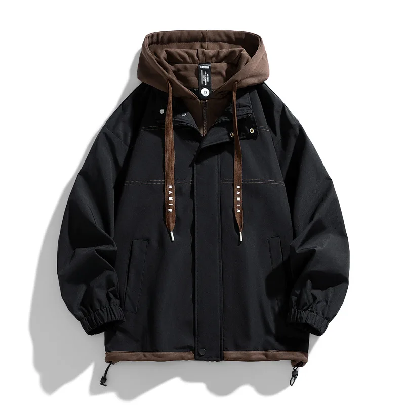 

Fake Two-piece Coat Boys Thin Hooded Jacket Youth Autumn And Winter New Popular Color Matching Baseball Jersey Men