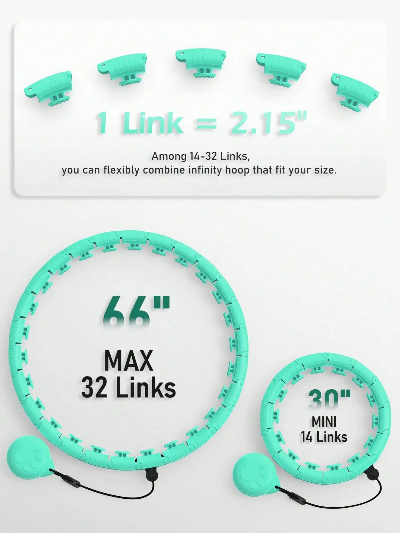 طوق حولا مرجح 66 بوصة (32 وصلة) - مع كرة الوزن، طوق إنفينيتي الذكي لإنقاص الوزن للنساء البالغات