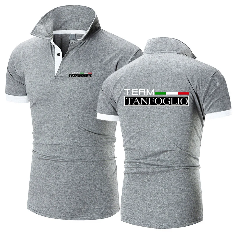 2024 Summer Men\'s Tanfoglio Logo Print High Quality Cotton Short Sleeve Solid Color Casual Lapel Collar Quick Drying Polo Shirts