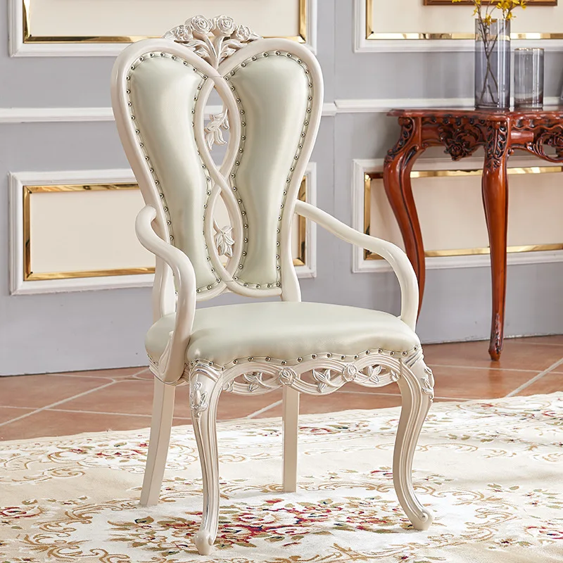 

Solid wood simple European light luxury dining chair white soft bag dining table chair American home coffee chair