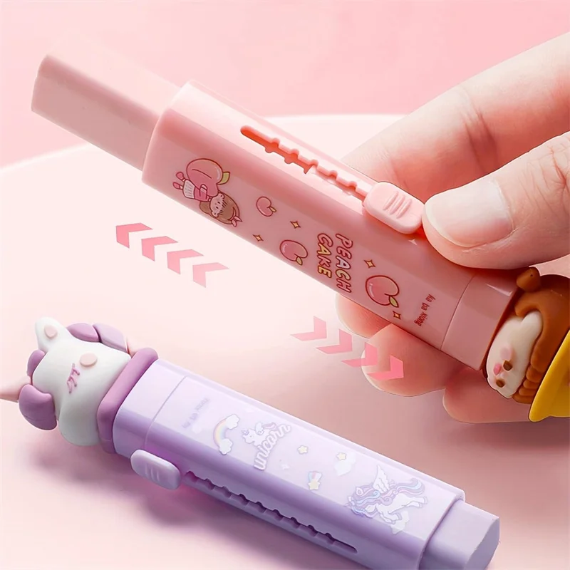 Cute Retractable Erasers For Kids With 2Pcs Replaceable Rubber Core, Cute Chipless Slide Eraser