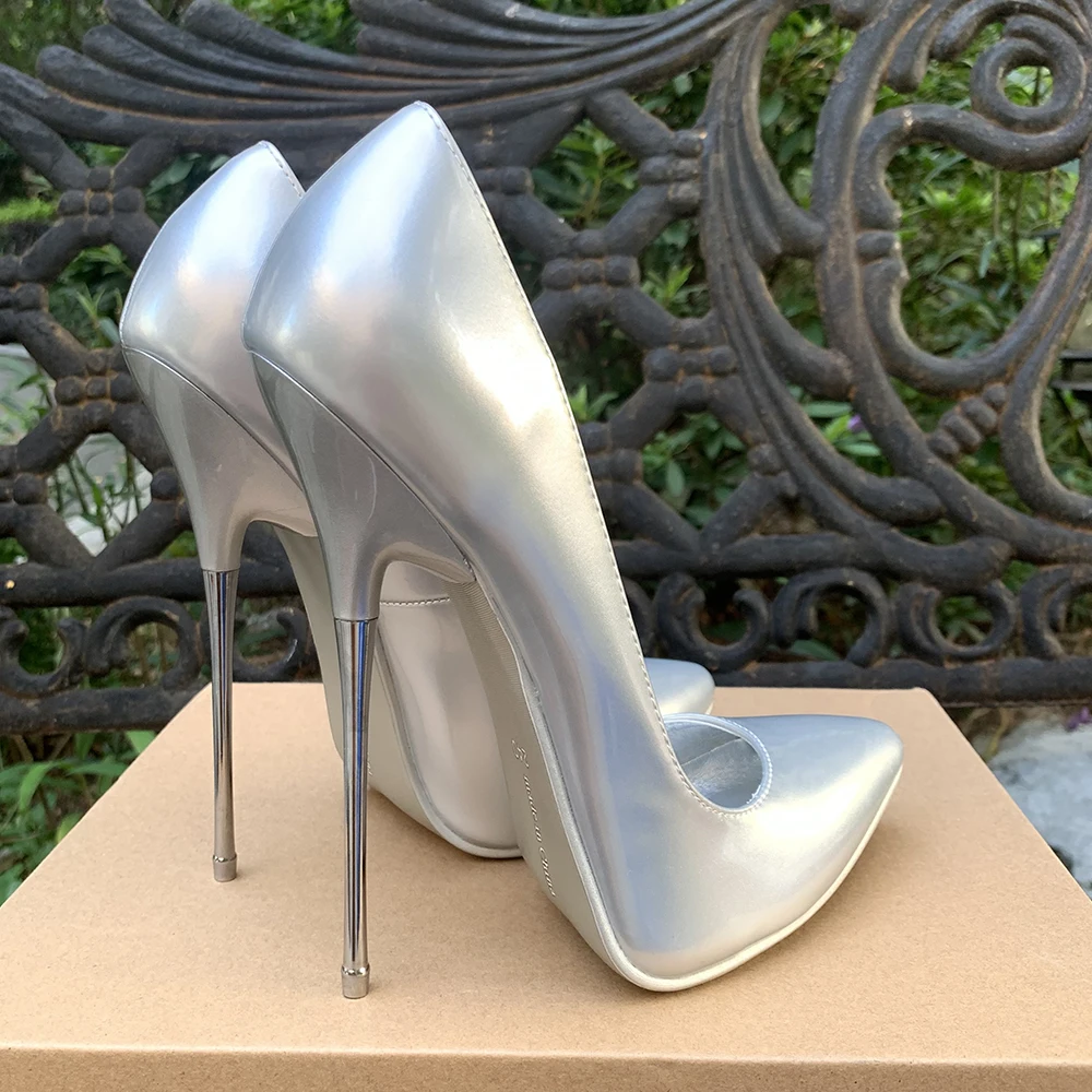 Women Pumps 16cm Extreme Metal High Heels Silver Stilettos Sexy Fetish Model Cosplay Crossdresser Man Unisex Shoes Size45 46