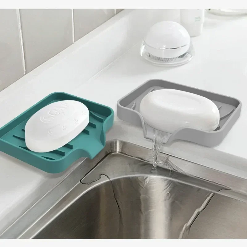 Kitchen Sink Sponge Holder Silicone Soap Dish Bar Soap Holder Self Draining Anti-slip Storage Rack Bathroom Kitchen Supplies