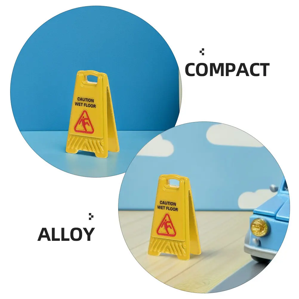 10Pcs Miniature Yellow Wet Floor Caution Sign Realistic Alloy Warning for Dollhouse Pretend Play Safety Education