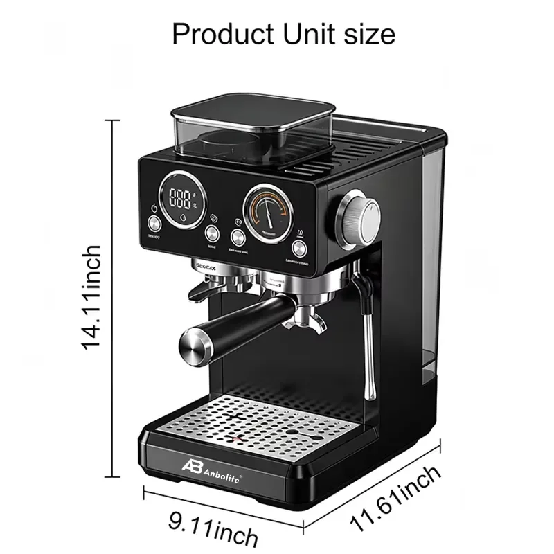 Anbolife Ese Pod Espresso Coffee Machine 20 Bar Manufacturer Wholesale Customized OEM With 20 Grind Settings Programmable