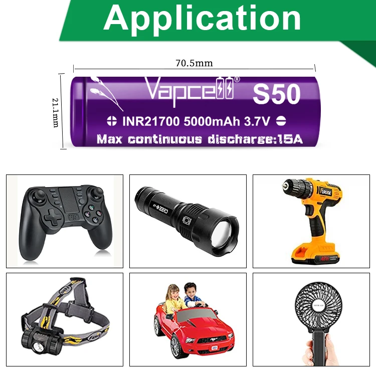 

Vapcell S50 INR 21700 аккумулятор литий-ионные аккумуляторы 5000 мАч 15 А аккумулятор с высоким разрядом для электроинструментов игрушка
