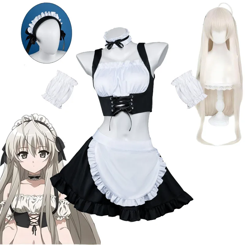 Disfraz y Pelucas de Cosplay de Kasugano Sora, Trajes de Sirvienta de Yosuga no Sora, Ropa de Anime para Citas y Aventuras, Talla Adulta Femenina