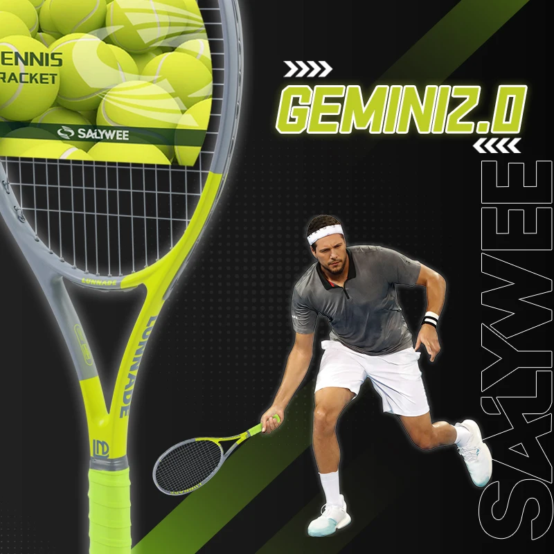 Carbon Aluminum Tennis Racket,50-60lbs Speed Control Design,Lightweight Fluorescent Green Racquet,Ideal Gift for Beginners Adult