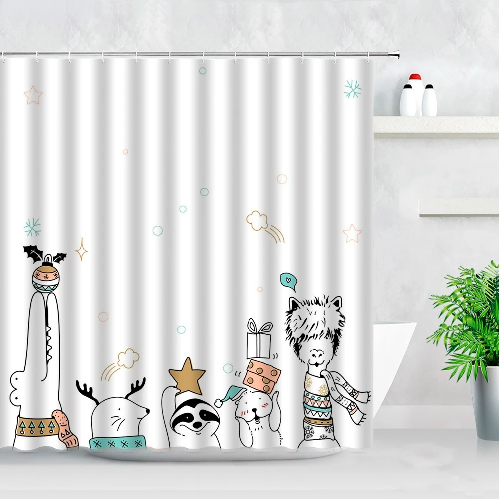 Funny Cartoon Dogs Shower Curtains 3D Cute Animal Cats Simple Nordic Home Bathroom Decor Screen Waterproof Bathtub Bath Curtain